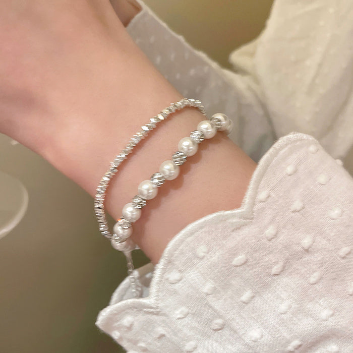 Wholesale Titanium Steel Pearl Crushed Silver Beaded Bracelet Simple for Women