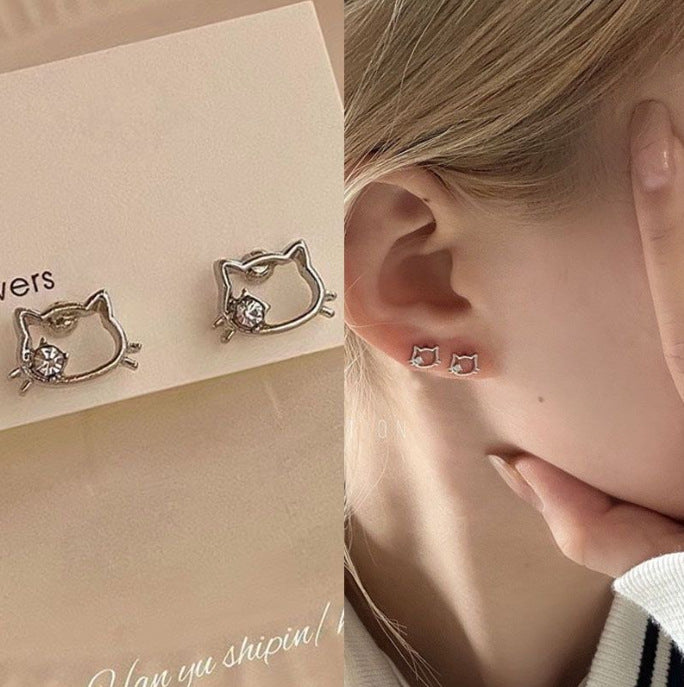 Wholesale s925 Silver Cute Cat Simple Earrings JDC-ES- XiangDuan005