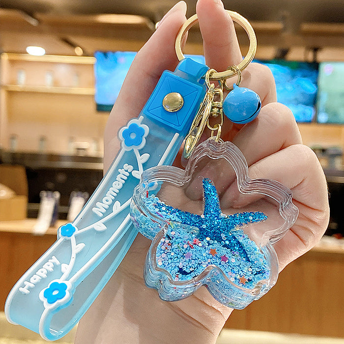 Wholesale Starfish Oil Flow Bottle Keychain Acrylic Pink Gift Bag Charm