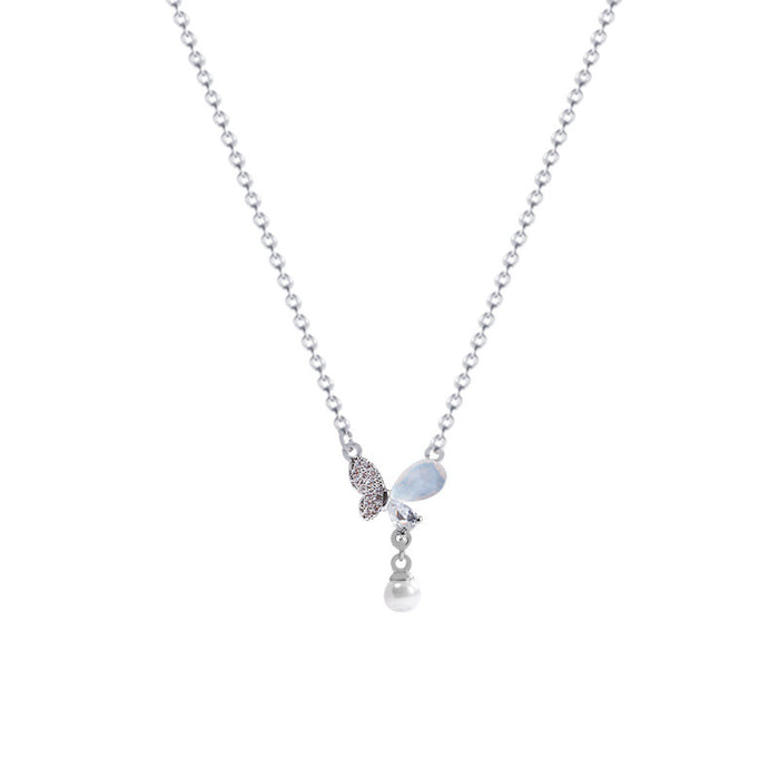 Wholesale Blue Butterfly Pearl Necklace Versatile, Unique Design, Titanium Steel Lock Chain, Luxury Neck Chain, Accessories Wholesale