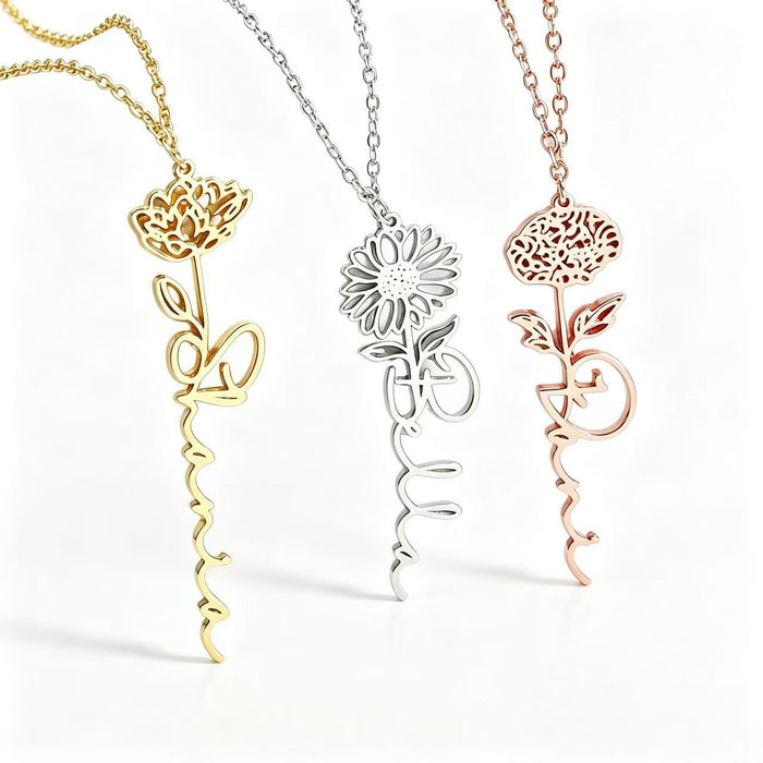 Wholesale Gold Flower Pendant Necklace Titanium Steel 18K Gold Plated Trendy Layering Jewelry