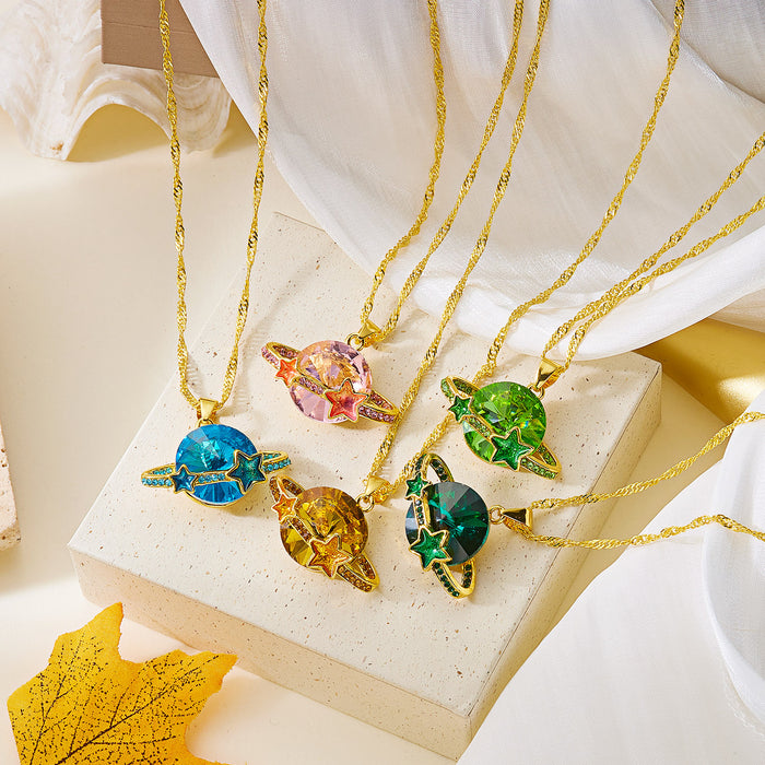 Wholesale Creative colorful planet and star-shaped rhinestone choker necklace for women.