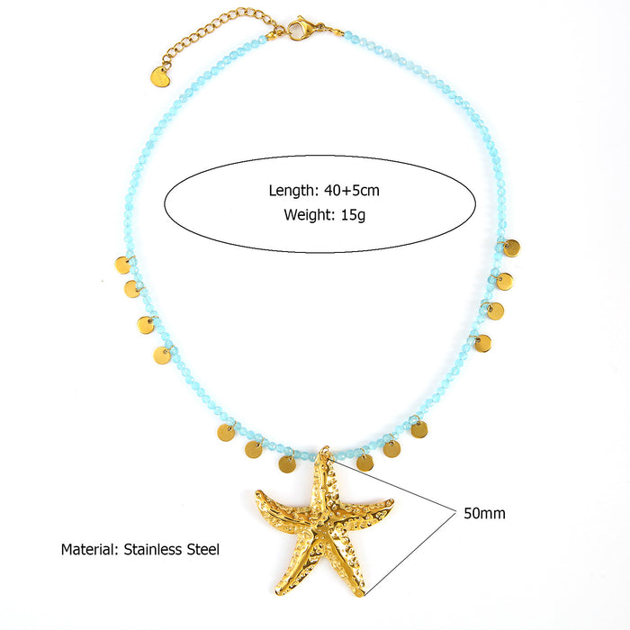 Wholesale New Fashion Stainless Steel Flower Necklace Natural Stone Starfish Accessories Color Preserving Wholesale