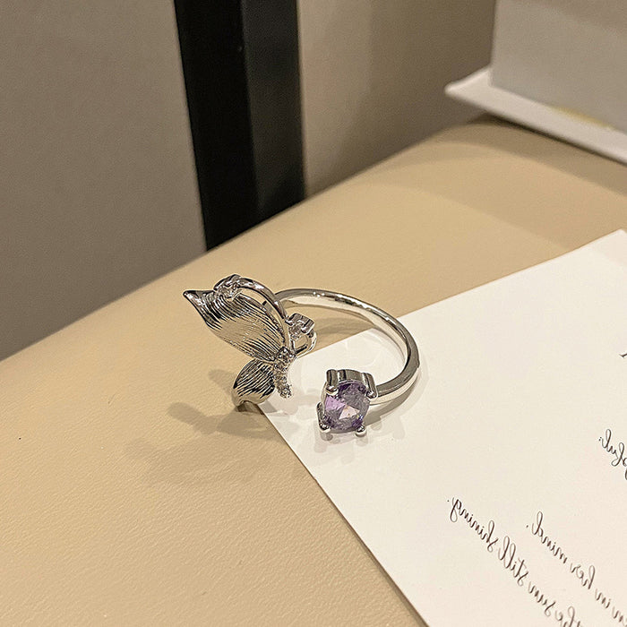Wholesale Exquisite niche zircon butterfly diamond ring with minimalist layering style and versatile ring accessories