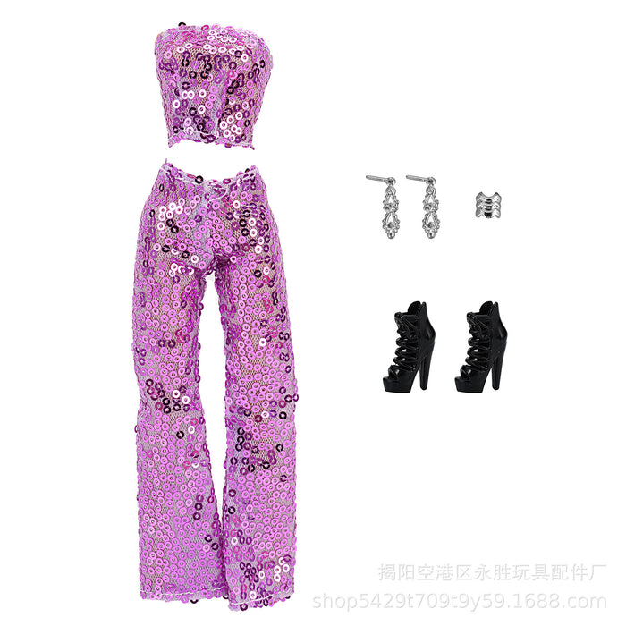 Wholesale doll sequin pants suit 9 color