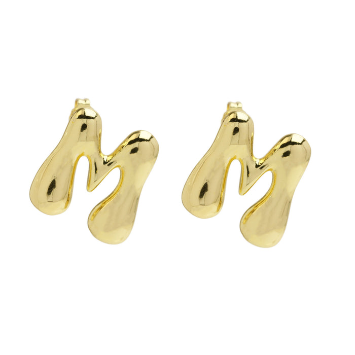 Wholesale 2PCS 18K Gold Brass 26 English Letters Earrings JDC-ES-BaiYi008