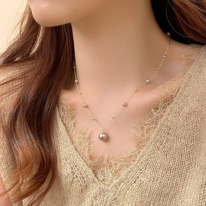 Wholesale Pearl necklace, light luxury, high-end sweater chain, fashionable and simple temperament, internet famous collarbone chain