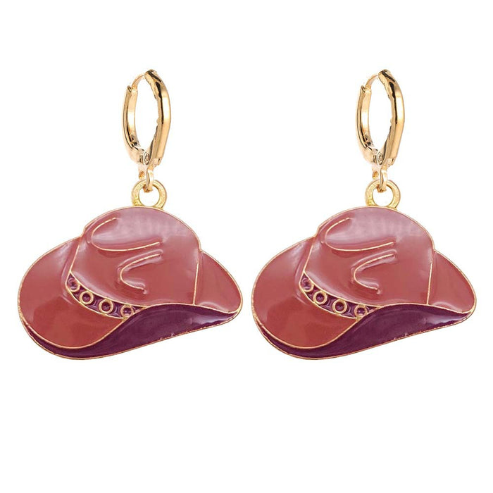 Wholesale Bull Head Pink Hat Cowboy Boots Alloy Earrings JDC-ES-Chengy039