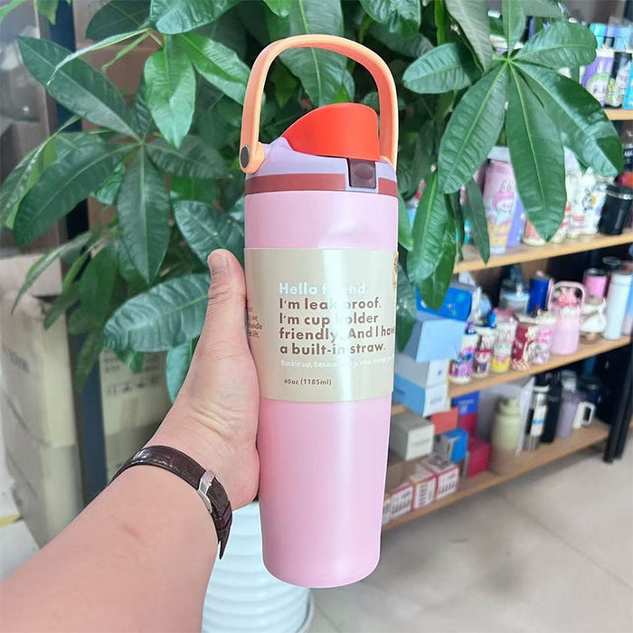 Wholesale Cartoon fruit cup stainless steel thermos cup large capacity portable double drinking cup outdoor sports kettle