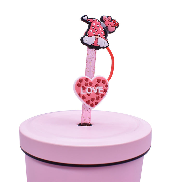 Wholesale 10mm Valentine's Day 10mm Cartoon 100pcs PVC Cartoon Straw Cap JDC-SCR-RYY004