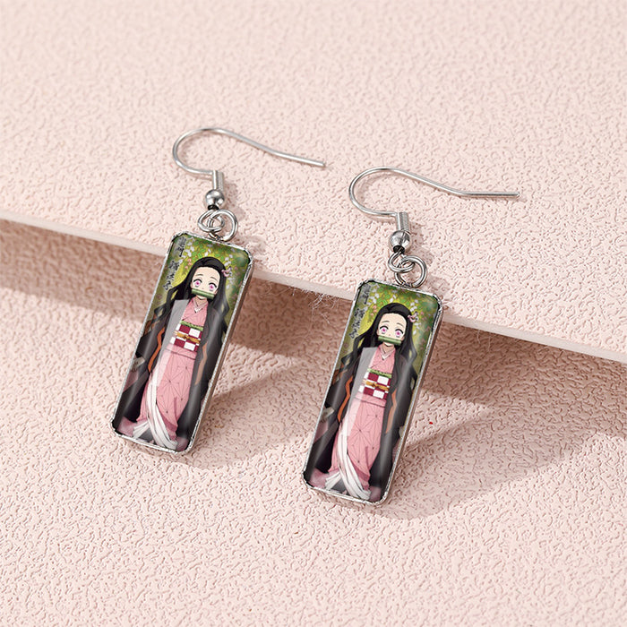 Wholesale Earrings Secondary Cartoon Earrings Animation Peripheral Time Gem Rectangular Earrings