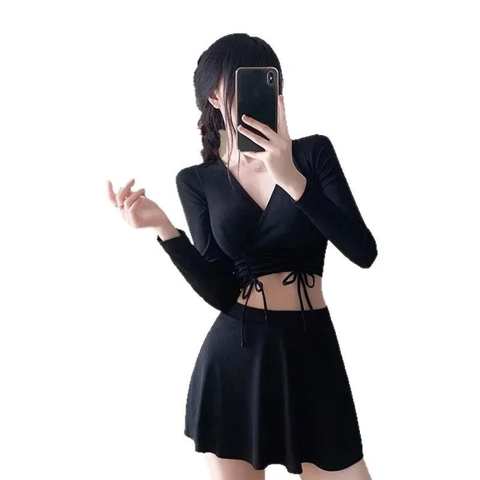 Wholesale Split swimsuit two-piece skirt style long sleeved sun protection sports boxer shorts swimsuit