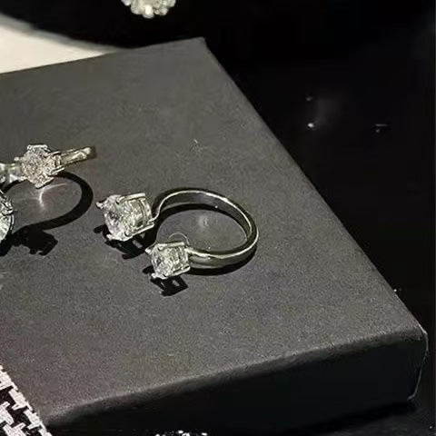 Wholesale Minimally designed diamond inlaid zircon asymmetrical niche design, light luxury high-end open ring