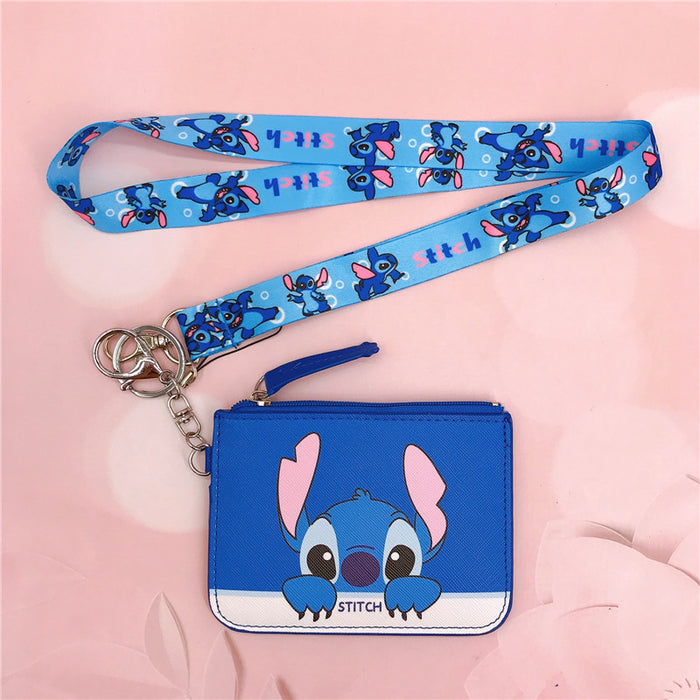 Wholesale PU Cartoon Printing with Key Chain Lanyard Card Holder Coin Purse JDC-WT-YaLL017