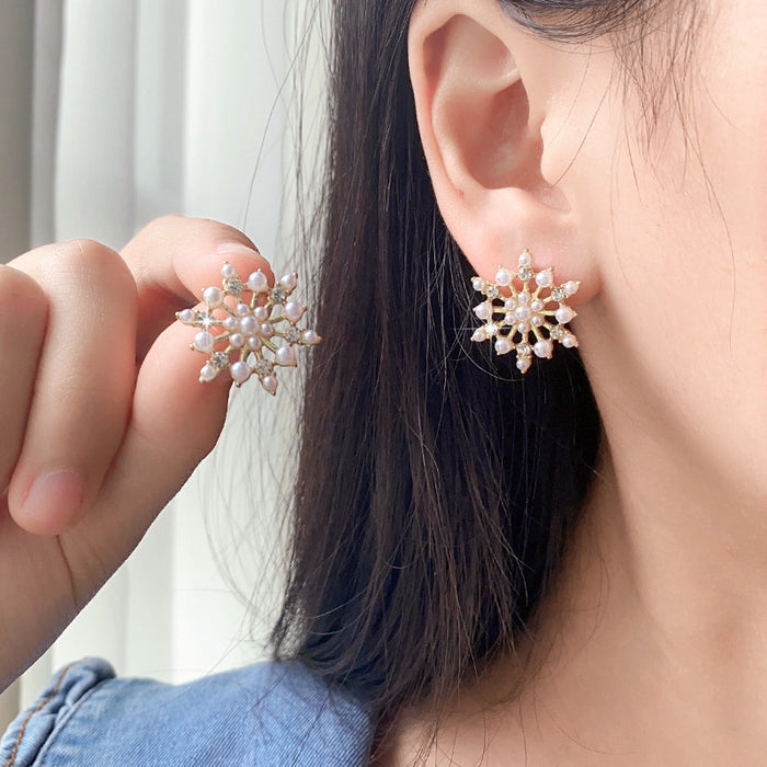 Wholesale Silver needle temperament snowflake earrings earrings, niche high-end earrings