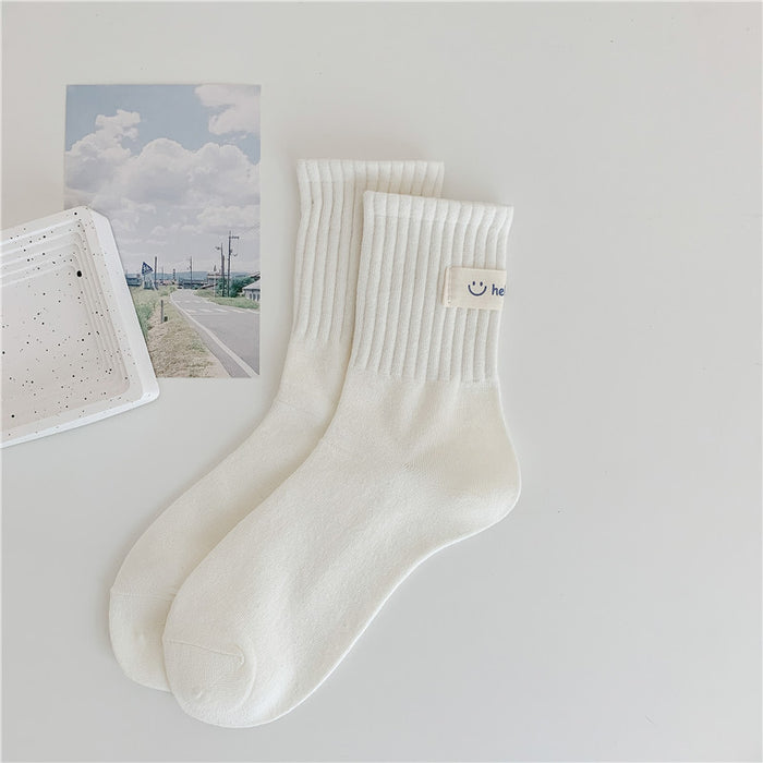 Wholesale Socks Embroidered Smiling Face Middle Socks Sports Long Socks