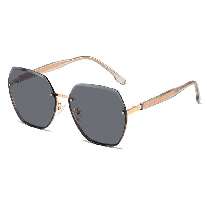 Wholesale Polygonal sunglasses frameless sunglasses, high-end large frame style, slimming effect