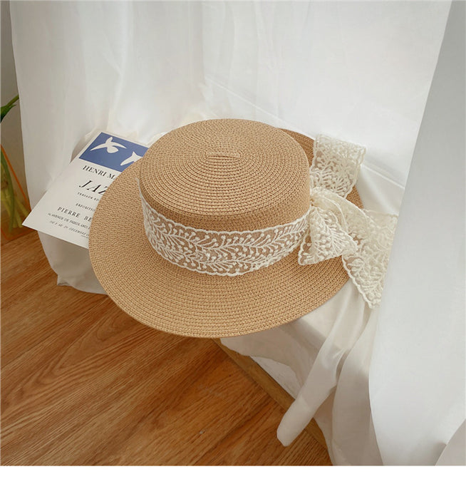 Wholesale Fashionable and versatile flat top lace sun hat, sun protection hat
