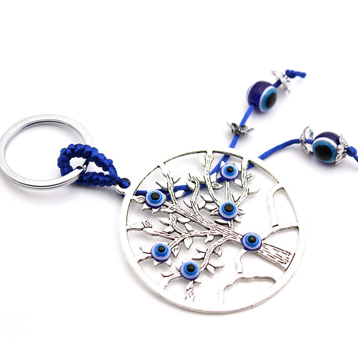 Wholesale Alloy Electroplating Ancient Silver Tree of Life Blue Eyes Keychain Key Accessories