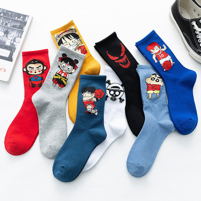 Wholesale Socks men's and women's long socks cartoon street versatile sweat absorbing cute student socks men's and women's mid tube socks