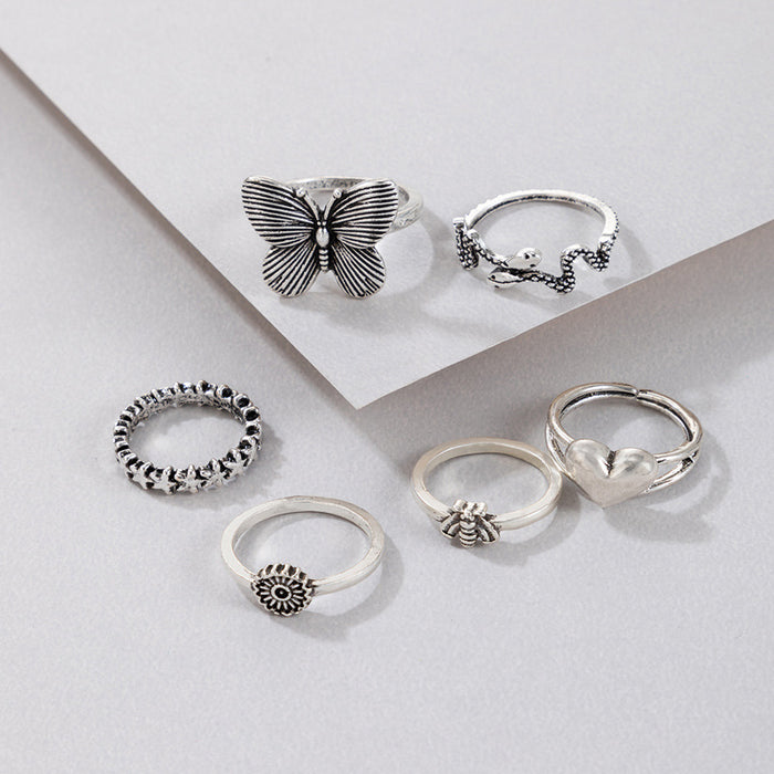 Wholesale Rings Butterfly Bee Love Heart Set of Six Rings  JDC-RS-C008