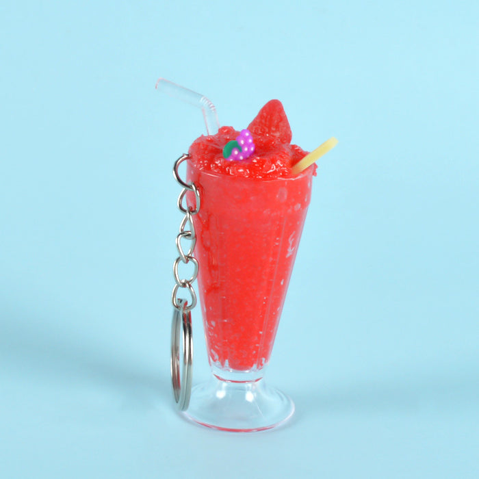 Wholesale PVC Simulation Smoothie Cup Drink Keychain Pendant Strawberry Sundae Food Charm Stylish