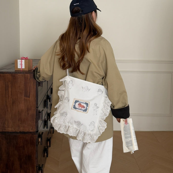 Wholesale Lace and lace shoulder bag, simple and high-end design, canvas crossbody bag