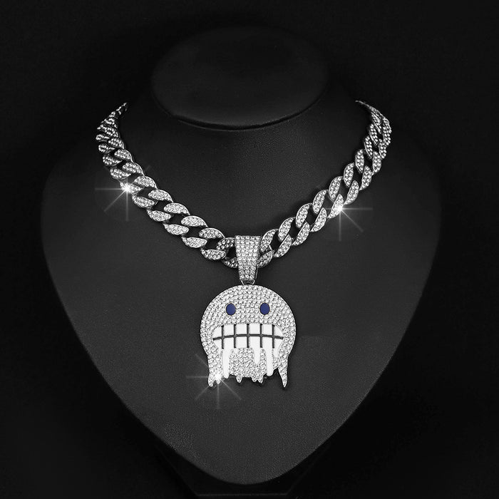 Wholesale Personalized ice face emoji pendant, hip-hop niche full diamond emoji accessory, jewelry necklace