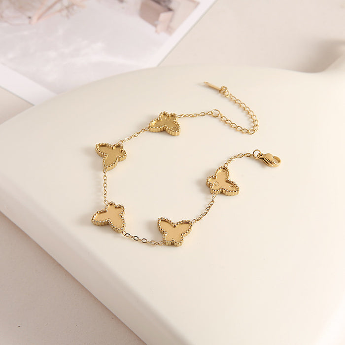 Wholesale Stainless Steel Four-Leaf Clover Butterfly Double-Sided Bracelet