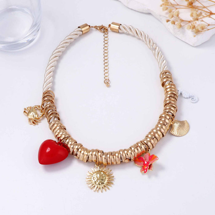 Wholesale Circle Metal Hanging Rope Casual Necklace Alloy Oil Dropping Pendant