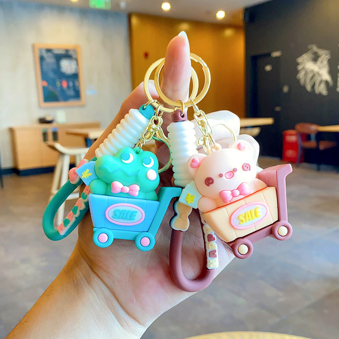 Wholesale Cartoon shopping cart keychain exquisite figurine backpack ornament hanging decoration