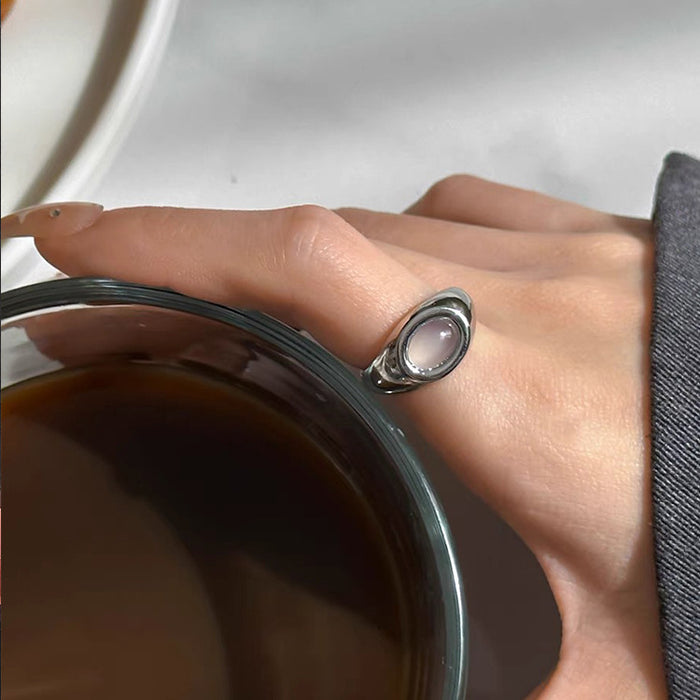 Wholesale Advanced Cat Eye Stone Metal Open Ring, niche retro personality, simple and versatile temperament ring