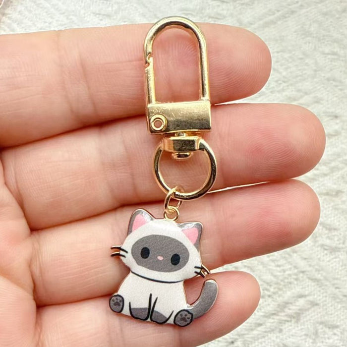 Wholesale 10pcs Cartoon Alloy Printed Pendant Cute Kitten Keychain Animal Series Metal Key Ring Bag Charm Accessory