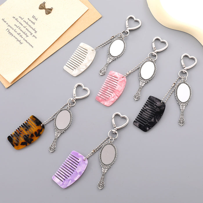 Wholesale Fashionable square mini comb car bag pendant, phone keychain, personalized handle, makeup mirror decoration