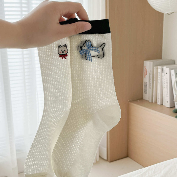 Wholesale Bow Socks Mesh Socks Cartoon polka dot Stripes Middle Socks