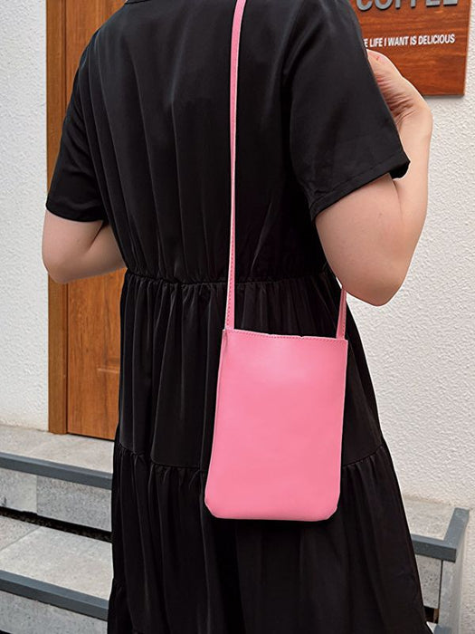 Wholesale Small shoulder bag, casual retro solid color vertical phone bag, simple soft leather single shoulder