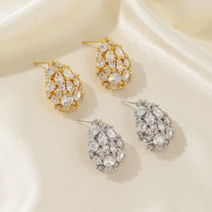 Wholesale High end earrings with full diamond and zircon inlay, silver needles, niche design, hollowed out earrings accessories