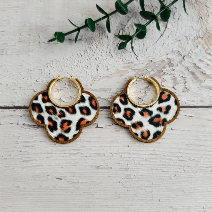 Wholesale Wood-cut Double-layer Leather Leopard Earrings Exaggerated Vintage Distinctive Grape String Earrings