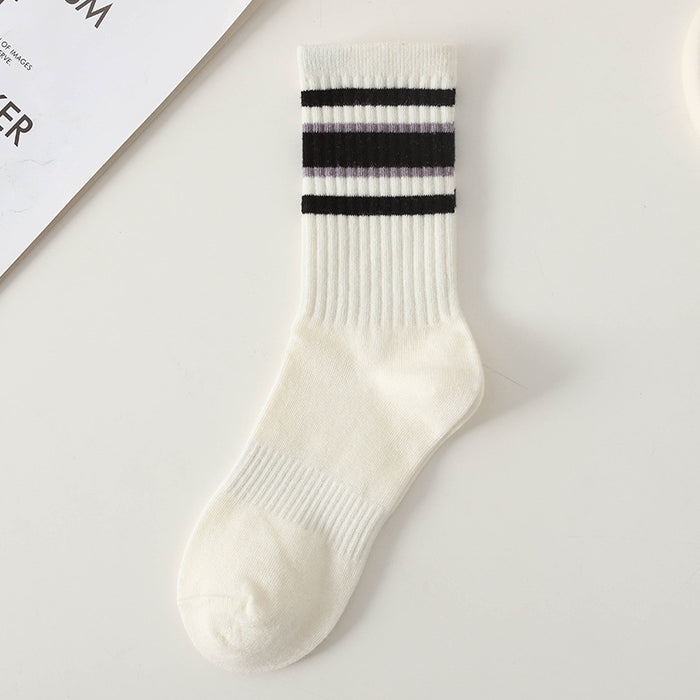 Wholesale Women's mid tube cotton socks, women's long socks with simple stripes, comfortable and breathable mid tube socks