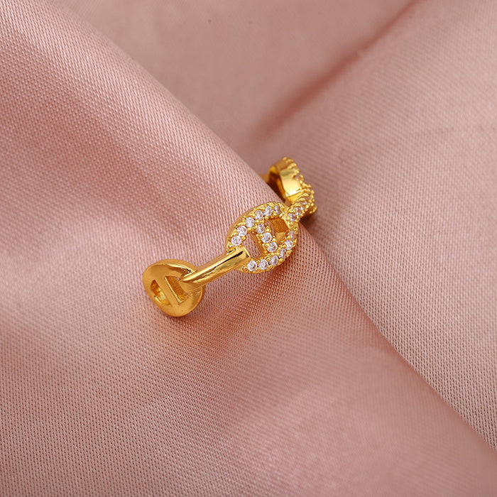 Wholesale Diamond-encrusted Pig Nose Opening Ring Design Sense Finger Ring