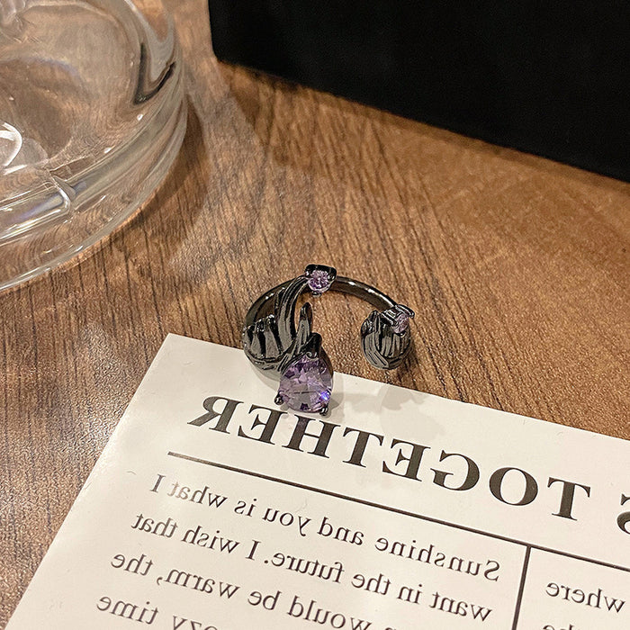 Wholesale Advanced Purple Diamond Series Open Ring Creative, Small and Versatile, Elegant Accessory, Finger Ring