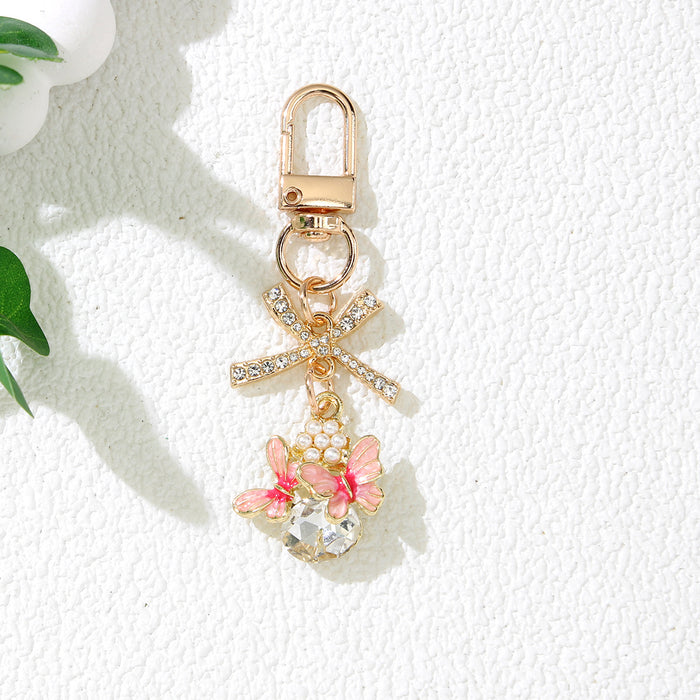Wholesale Zinc Alloy Pearl Butterfly Bow Keychain Bag Charm for Cute Gift for Girls MOQ≥2
