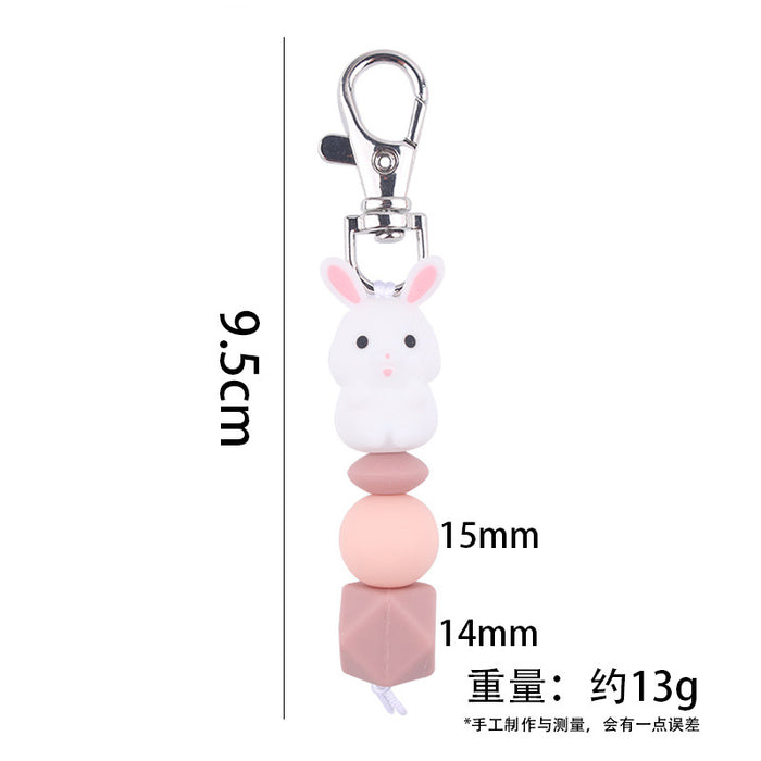 Wholesale Santa Cartoon 3D Little White Rabbit Silicone Bead Keychain JDC-KC-GuangTian034