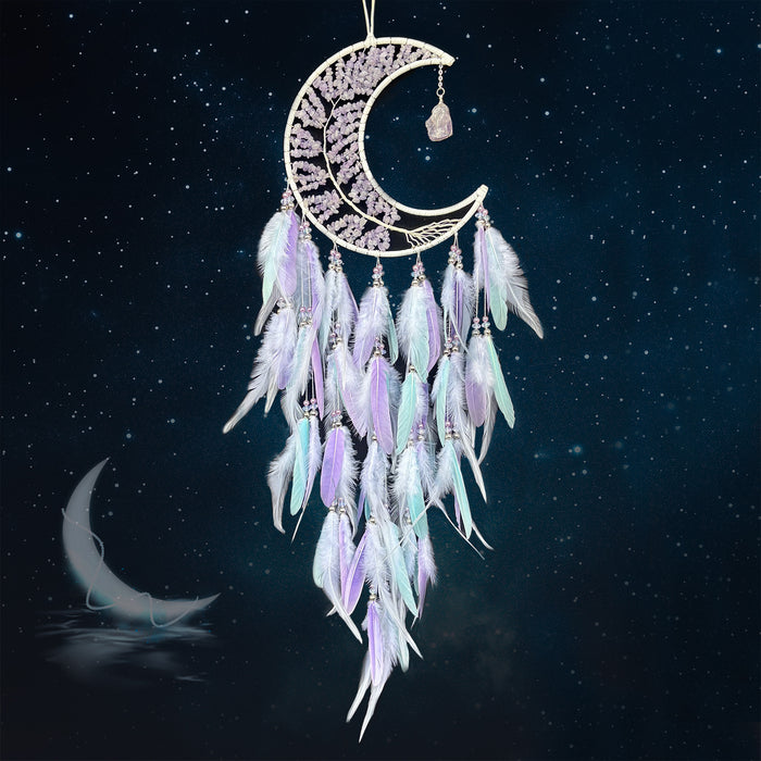 Wholesale Iron Hoop Cotton Thread Feather Handmade Dreamcatcher with Crystal Stones Tree of Life MOQ≥2
