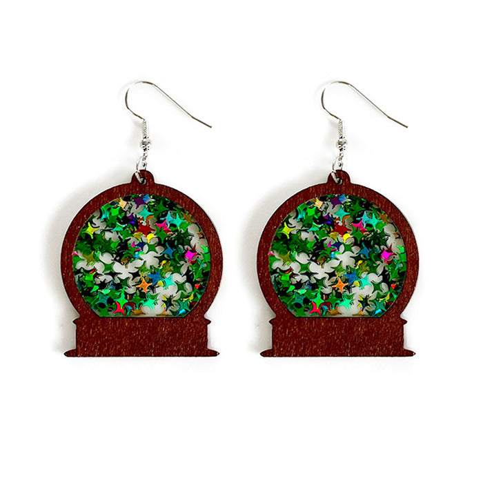 Wholesale Christmas earrings acrylic inlaid wood imitation glass ball
