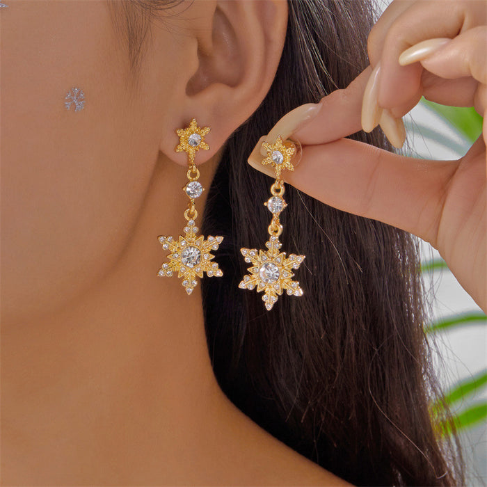 Wholesale European and American cross-border light luxury Christmas zircon snowflake tassel earrings niche design sweet fashion pearl pendant earrings