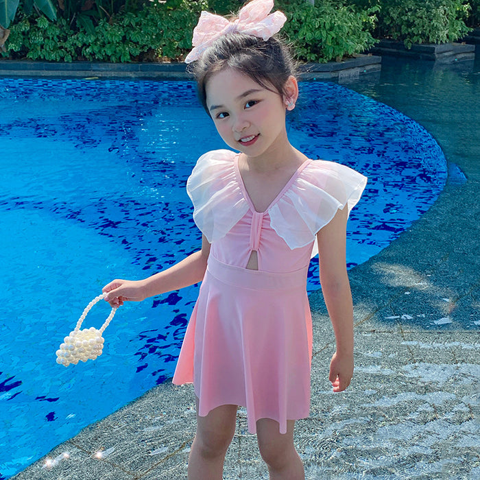 Wholesale Children's swimsuit girls' polyester one-piece cute baby princess dress small fresh hot spring swimsuit