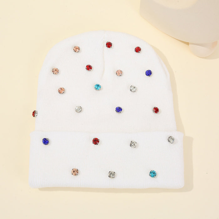 Wholesale Rhinestone Embellished Cold Hat Versatile Pullover Knitted Hat