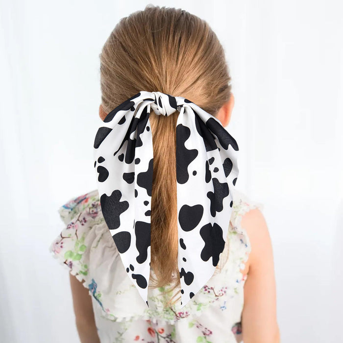 Wholesale Cow Print Hair Scrunchies Elastic Bow Ponytail Holder Hair Rope  Accessories for Curly Hair
