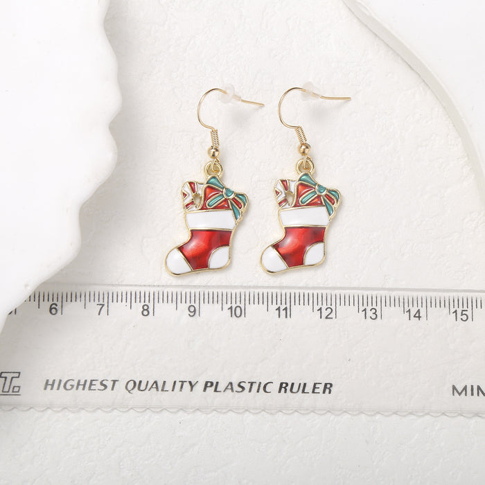 Wholesale Christmas Gift Socks Pendant Alloy Earrings JDC-ES-Oulu003